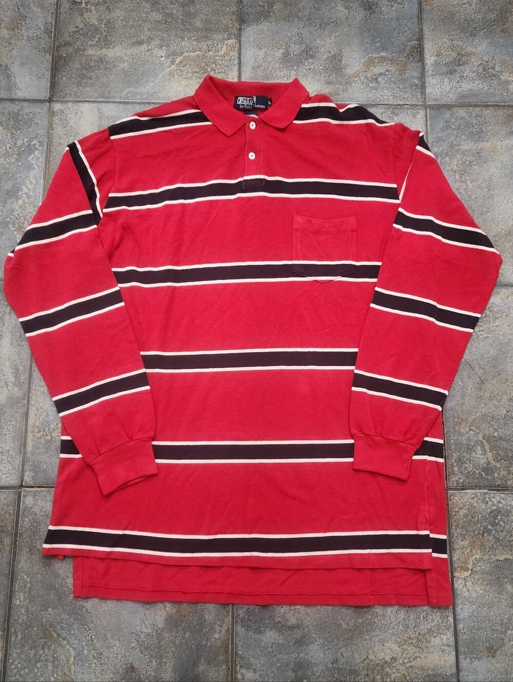 Vintage 90s Polo Ralph Lauren Men's Large Striped Pocket USA Made Rugby Shirt